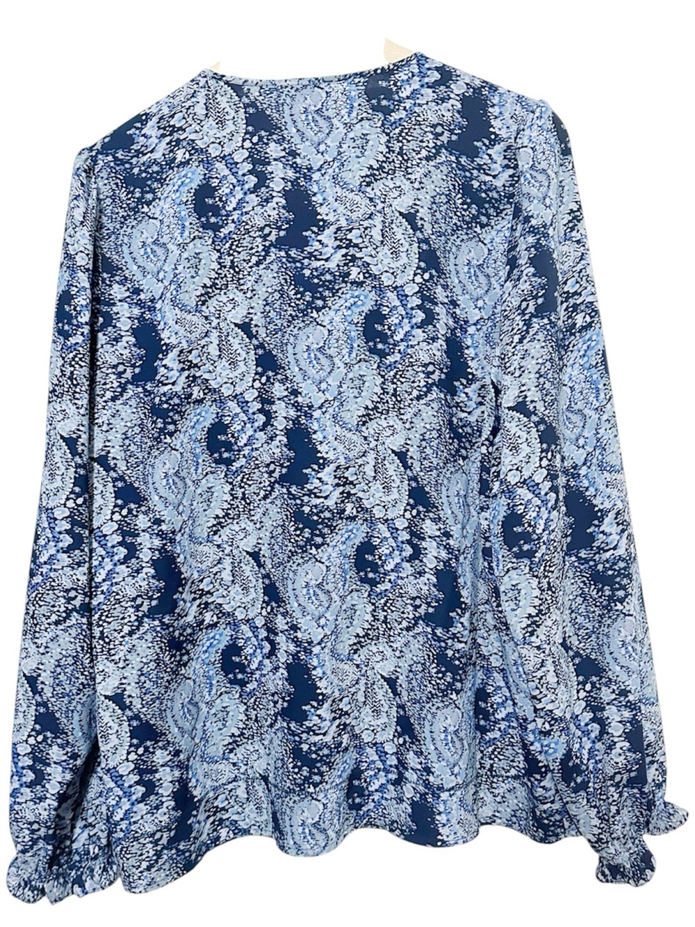 Joie Parisian Paisley Pintuck Peasant Blouse Blue Tie Neck Size Large - Picture 4 of 6